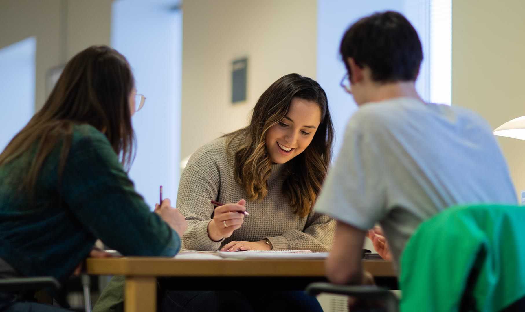 Students sitting together studying in the library